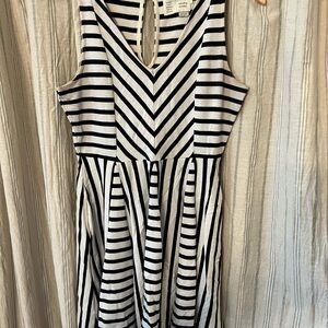 Elegant Black and White Striped Midi Dress